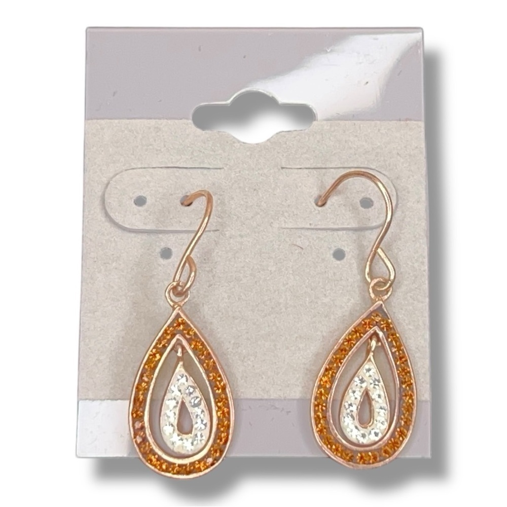 Teardrop Rose Gold Earrings Dangle Style Rhinestone Accent